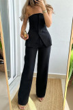 Sexy Simplicity Solid Buttons Strapless Sleeveless Two Pieces