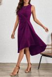 Elegant Solid Fold O Neck Dresses