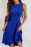 Elegant Solid Fold O Neck Dresses