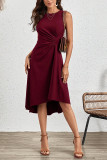 Elegant Solid Fold O Neck Dresses