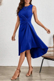 Elegant Solid Fold O Neck Dresses