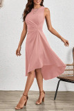 Elegant Solid Fold O Neck Dresses