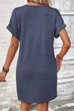 Casual Simplicity Solid Buttons Fold V Neck Short Sleeve Short Sleeve Dress