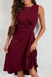 Elegant Solid Fold O Neck Dresses