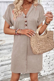 Casual Simplicity Solid Buttons Fold V Neck Short Sleeve Short Sleeve Dress