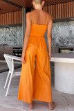Casual Solid Pocket V Neck Loose Jumpsuits