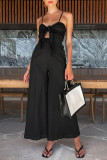 Casual Solid Pocket V Neck Loose Jumpsuits