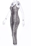 Sexy Animal Print Print Patchwork V Neck Sling Dresses