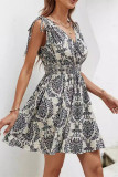 Elegant Floral Frenulum V Neck Sleeveless Dresses