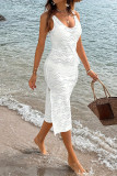 Sexy Vacation Solid Hollowed Out See-through Slit Swimwears Cover Up