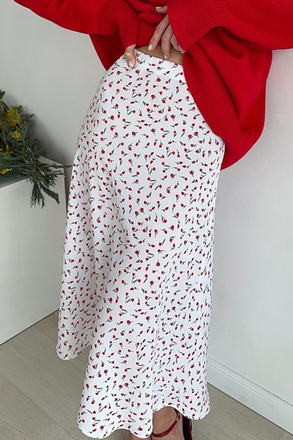Celebrities Print Flowers Zipper High Waist Type A Full Print Bottoms