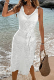 Sexy Vacation Solid Hollowed Out See-through Slit Swimwears Cover Up