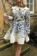Elegant Print Leaves Patchwork O Neck A Line Dresses