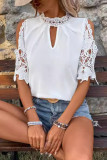 Casual Daily Solid Lace Patchwork Mandarin Collar Tops