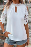 Casual Daily Solid Lace Patchwork Mandarin Collar Tops