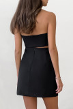 Elegant Simplicity Solid Buttons V Neck Sleeveless Two Pieces
