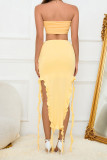 Sexy Solid Slit Stringy Selvedge O Neck Sleeveless Two Pieces