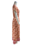 Casual Vacation Floral Print Bandage V Neck Beach Short Sleeve Dress
