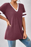 Daily Colorblock Patchwork Contrast V Neck T-Shirts