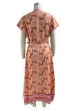 Casual Vacation Floral Print Bandage V Neck Beach Short Sleeve Dress