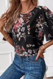Daily Floral Print O Neck Tops