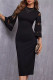 Daily Solid Color See-through O Neck Wrapped Skirt Dresses