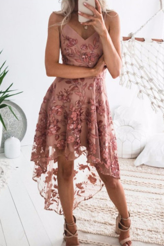Sexy Solid Color Lace Embroidery V Neck Sling Dresses