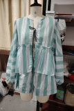 Casual Striped Print Lace Up Contrast V Neck Sleeveless Two Pieces