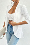Casual Daily Solid Color Hollow Out Ruffle Turndown Collar Outerwear