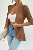 Casual Daily Solid Color Hollow Out Ruffle Turndown Collar Outerwear