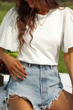 Casual Daily Solid Color Hollow Out O Neck T-Shirts