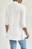 Casual Daily Solid Color Hollow Out Ruffle Turndown Collar Outerwear