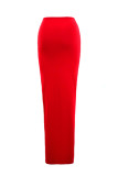 Sexy Solid Color Slit Ruched Flowers High Waist Solid Color Bottoms