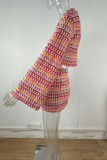 Casual Colorblock Lace Contrast O Neck Long Sleeve Two Pieces