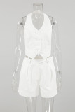 Street Daily Solid Color Buttons Backless Halter Sleeveless Two Pieces