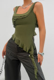 Sexy Solid Color Irregular Stringy Selvedge U Neck Tops