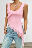 Sexy Solid Color Irregular Stringy Selvedge U Neck Tops