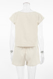 Casual Daily Solid Color Pocket O Neck Short Sleeve Two Pieces