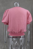 Casual Daily Solid Color Bow Decor V Neck Tops
