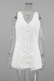 Casual Daily Solid Color Buttons V Neck Sleeveless Two Pieces