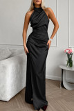 Sexy Prom Solid Color Slit Halter One Step Skirt Dresses