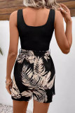 Street Floral Print Lace Up Patchwork U Neck Skinny Rompers