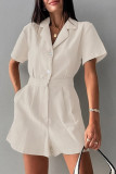 Casual Daily Solid Color Pocket Buttons Turndown Collar Loose Rompers(No Belt)