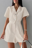 Casual Daily Solid Color Pocket Buttons Turndown Collar Loose Rompers(No Belt)