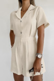 Casual Daily Solid Color Pocket Buttons Turndown Collar Loose Rompers(No Belt)