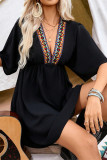 Casual Vacation Solid Color Weave V Neck A Line Short Sleeve Dress