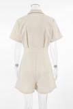 Casual Daily Solid Color Pocket Buttons Turndown Collar Loose Rompers(No Belt)