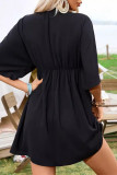 Casual Vacation Solid Color Weave V Neck A Line Short Sleeve Dress
