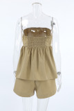 Casual Daily Solid Color Ruched Strapless Sleeveless Two Pieces