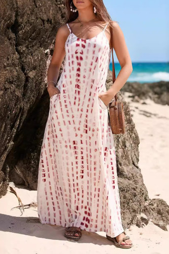 Sexy Vacation Geometric Print Pocket V Neck Sling Dresses